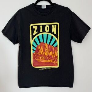 Zion National Park Men's Hiking Utah Mountains Black T-Shirt Pro Weight Delta M